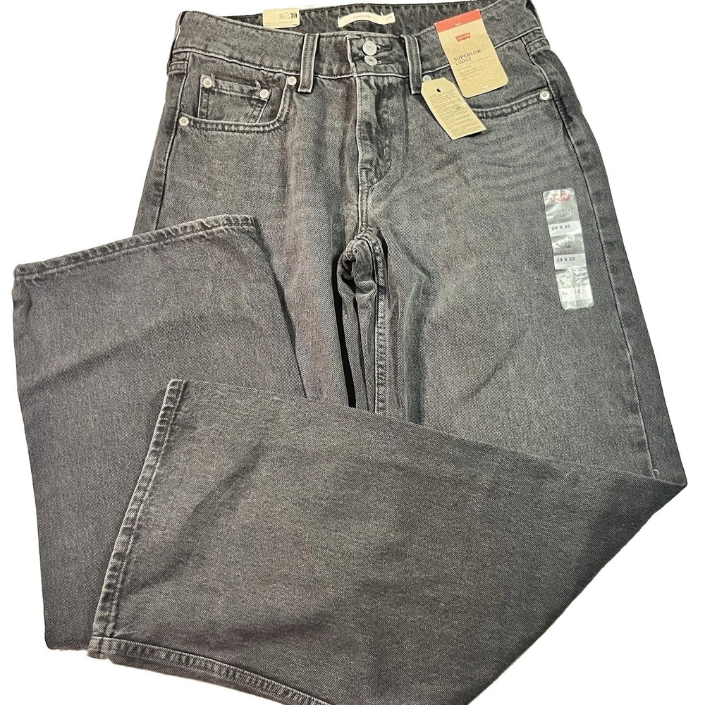 Levis Superlow Loose Jeans Mens 29x32 Medium Wash Black Straight Leg NWT